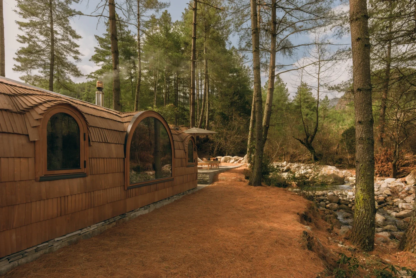 The barrel-shaped banya sauna in the forest at Amankora Paro